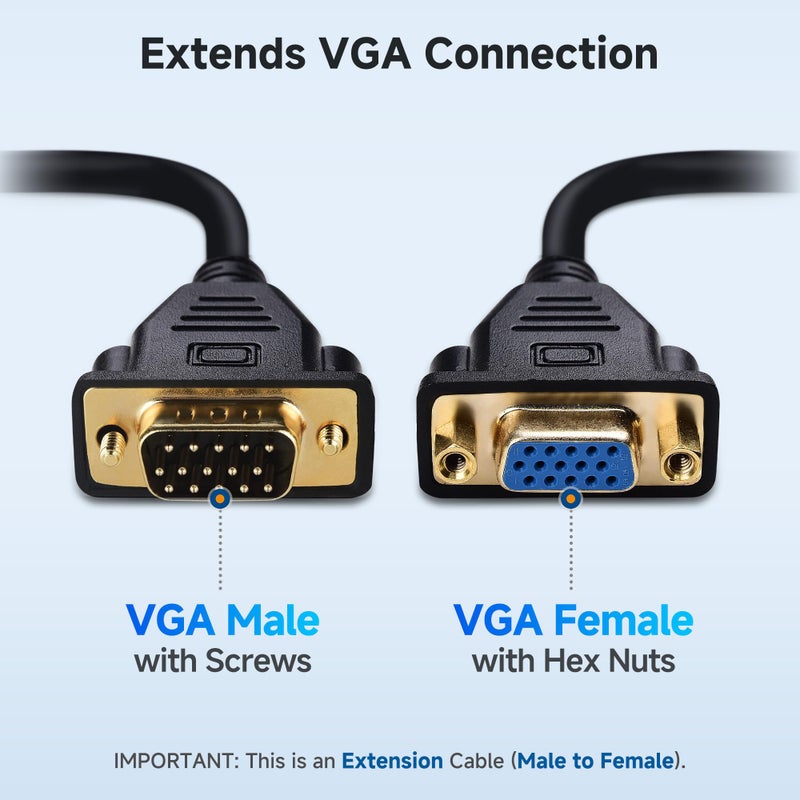 Cable Matters VGA Extension Cable (VGA Cable Male to Female) - 10 Feet, Not Dual Male Cord, Not for DB9/Serial Use - Image 2